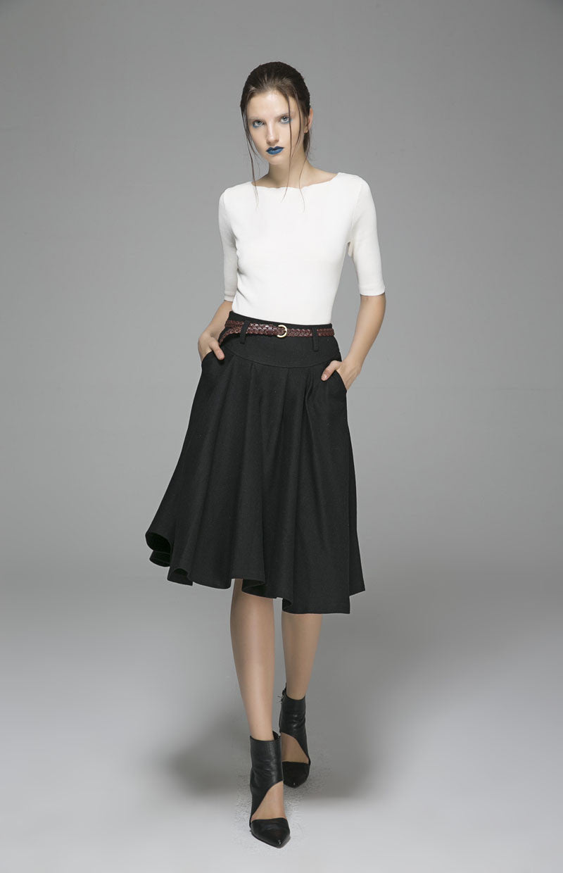 Black skirt woman wool skirt midi skirt custom made skirt 1390#
