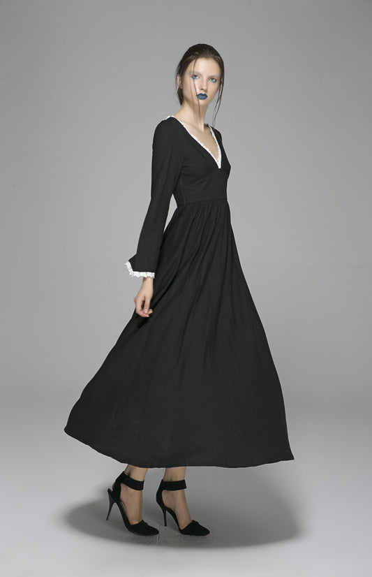 long sleeve linen maxi dress 1396