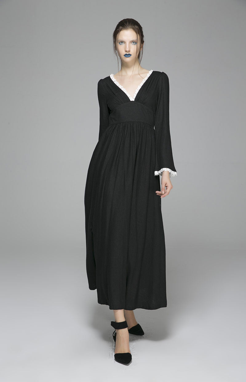 long sleeve linen maxi dress 1396