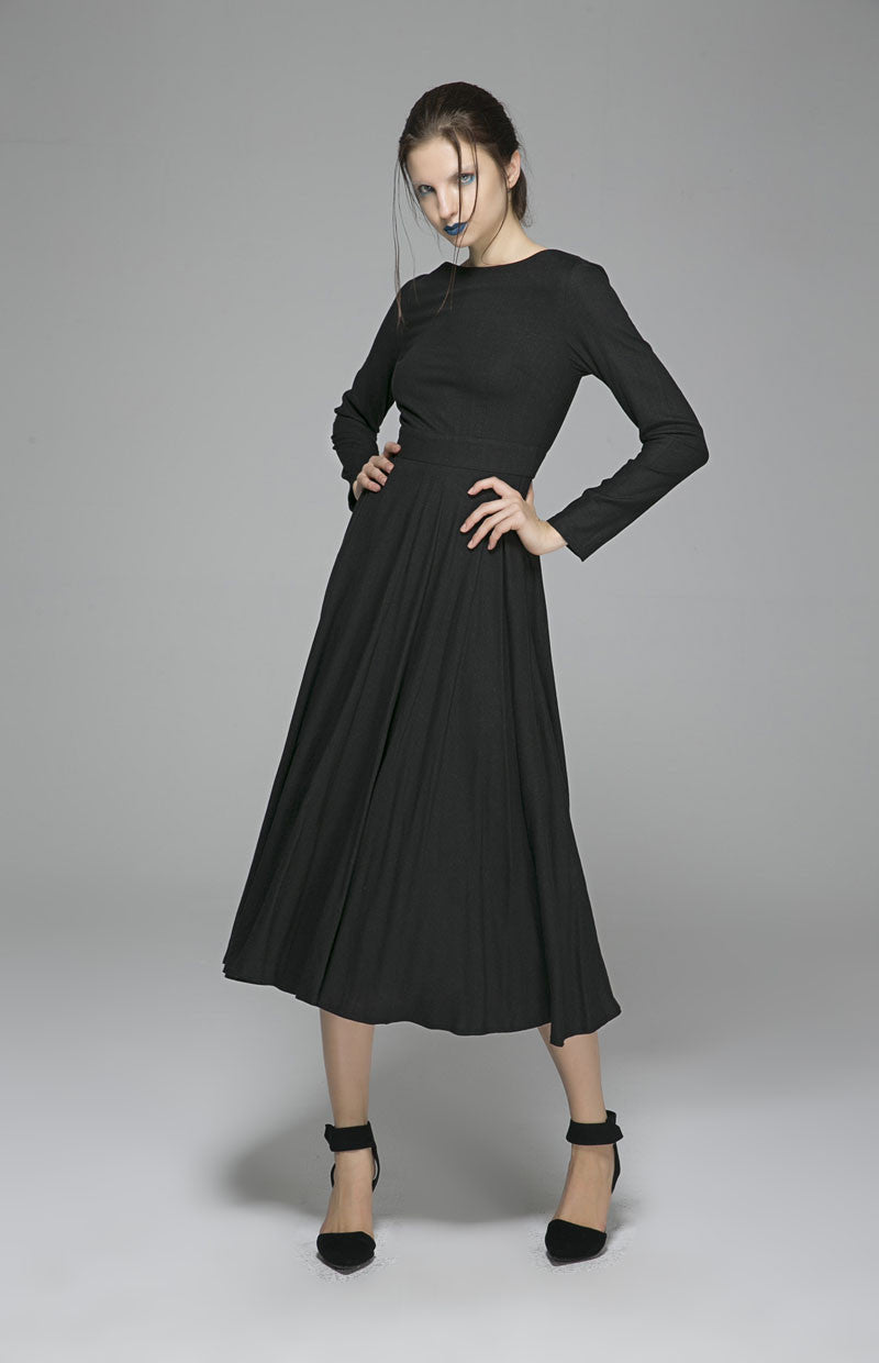 Long sleeve maxi dress, handmade linen dress 1397#