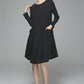 Black linen dress midi dress shirt dress 1399#