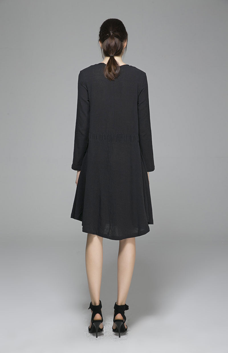 Black linen dress midi dress shirt dress 1399# - XS(0) Black linen dress midi dress shirt dress 1399# - XS(0)