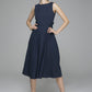 Xiaolizi handmade 50s sleeveless swing midi dress in Blue 1401#
