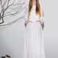 Maxi dress white linen dress woman's long sleeve dress custom made long dress (1164)