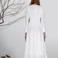 Maxi dress white linen dress woman's long sleeve dress custom made long dress (1164)