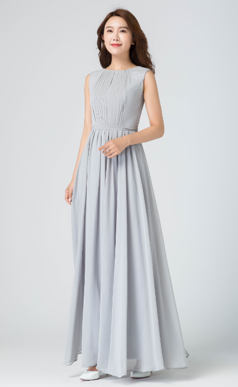 gray chiffon dress, sleeveless dress ...