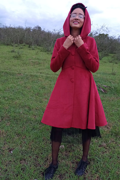 Red swing hooded princess coat 3226