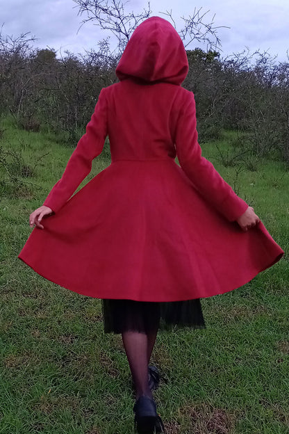 Red swing hooded princess coat 3226
