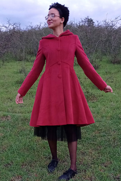 Red swing hooded princess coat 3226