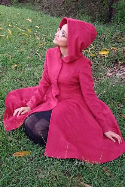 Red swing hooded princess coat 3226