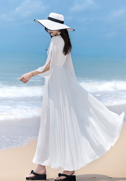 V Neck Maxi Swing Chiffon Wrap Dress 2853