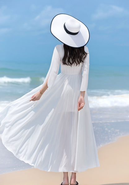 V Neck Maxi Swing Chiffon Wrap Dress 2853