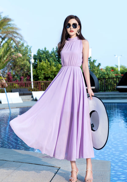 Bohemian  Halter Maxi Swing Chiffon Dress 2851