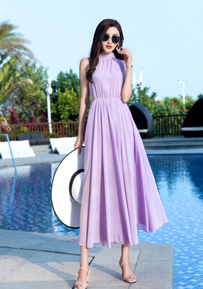 Bohemian  Halter Maxi Swing Chiffon Dress 2851