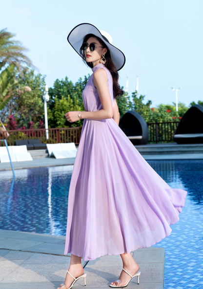 Bohemian  Halter Maxi Swing Chiffon Dress 2851