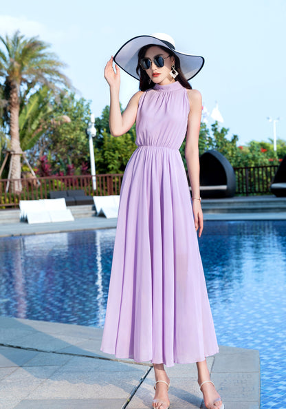 Bohemian  Halter Maxi Swing Chiffon Dress 2851