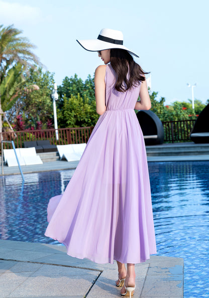 Bohemian  Halter Maxi Swing Chiffon Dress 2851