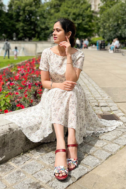 Floral Chiffon Maxi Dress - Fitted Waist, Summer Party Style 3736