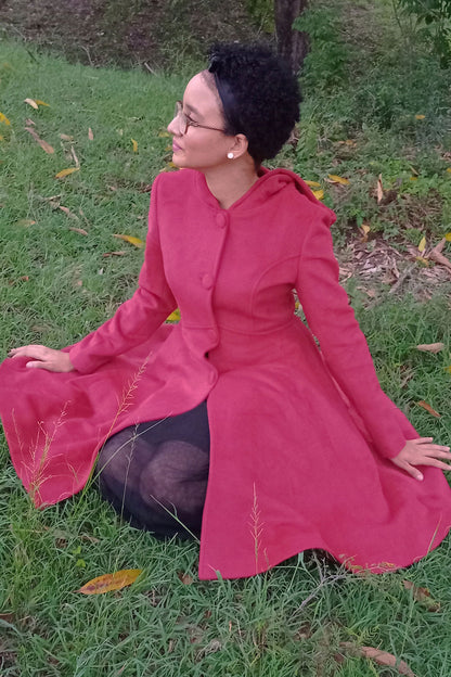 Red swing hooded princess coat 3226
