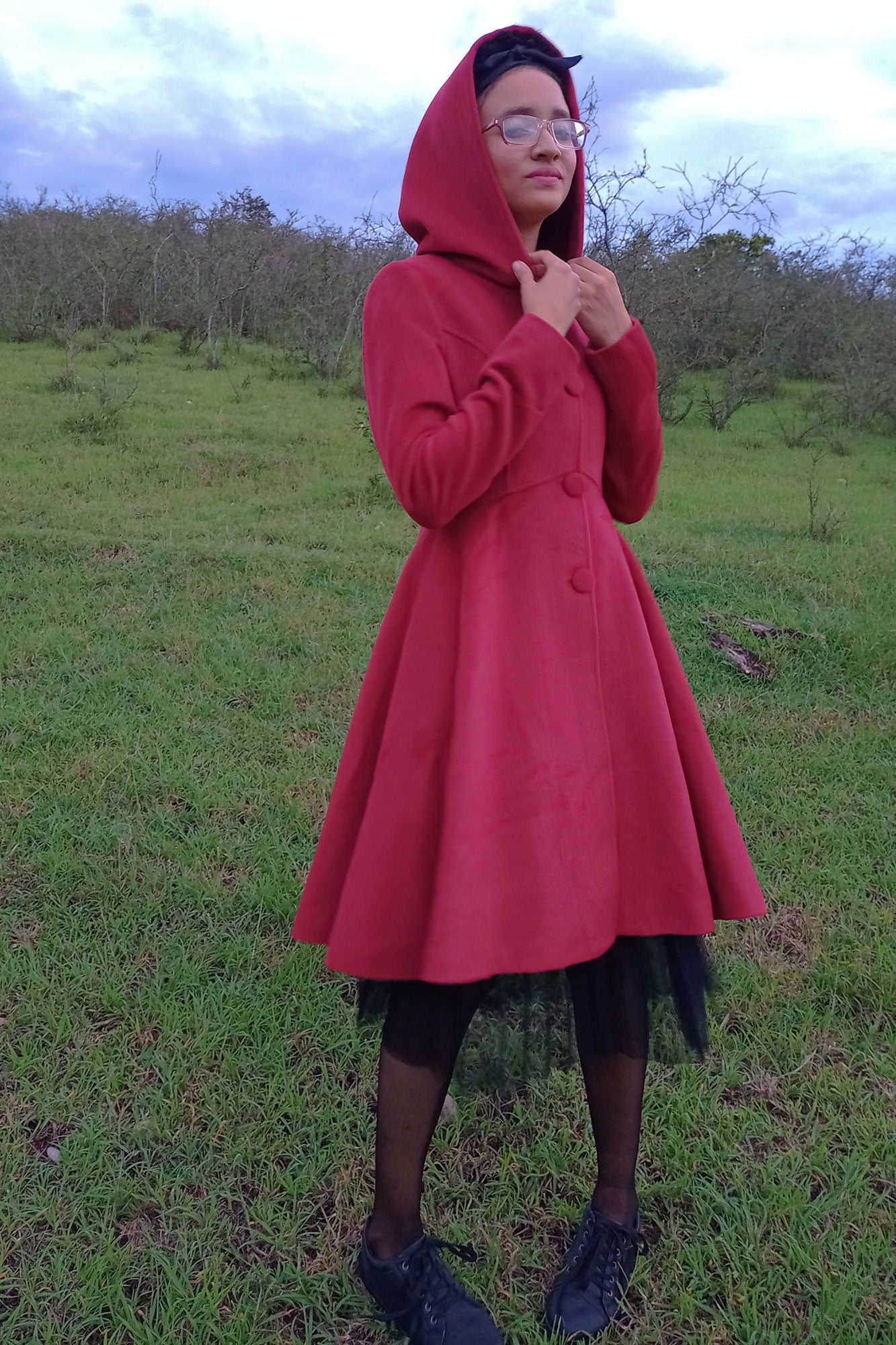 Xiaolizi Womens's Hooded Cape Coat 1130#Red / L