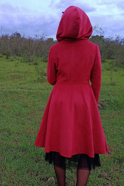 Red swing hooded princess coat 3226