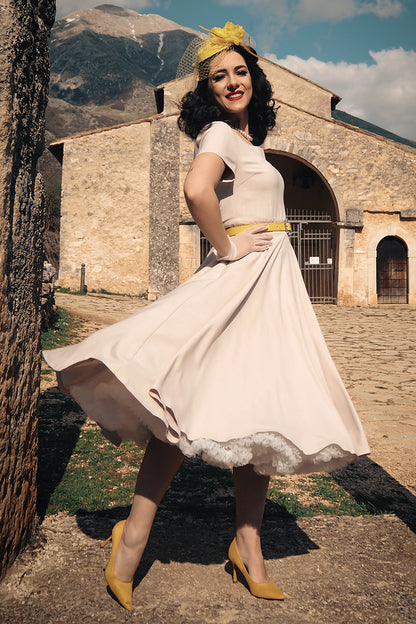 Women's Beige Swing Summer Retro Midi Dress 3573