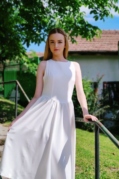 White Summer Sleeveless Midi Dress 3780