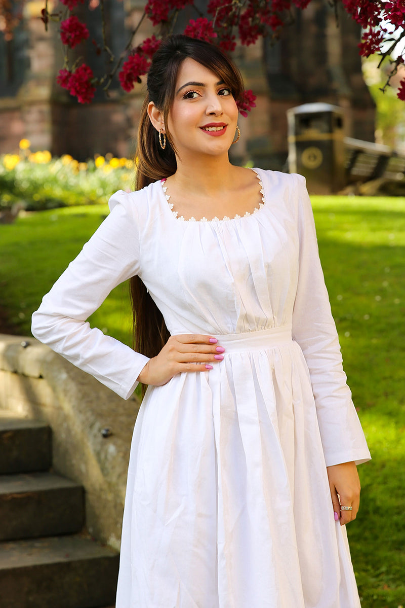 Women White Linen Summer Wedding Guest Dress 3473#