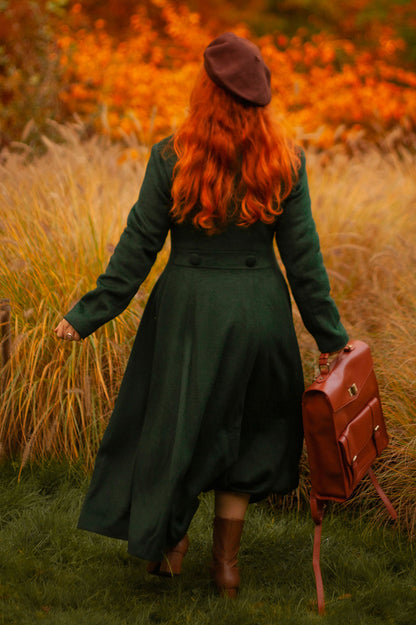 Green Wool Coat - Vintage Fit and Flare Silhouette 2502