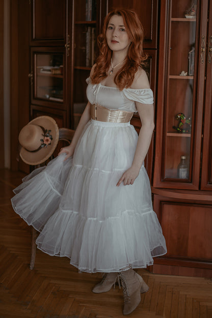 White Petticoat Skirt – Layered Tulle Underskirt for Vintage Dresses 3398