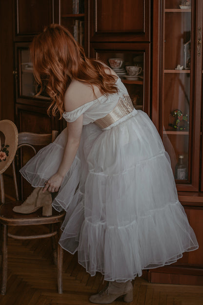 White Petticoat Skirt – Layered Tulle Underskirt for Vintage Dresses 3398
