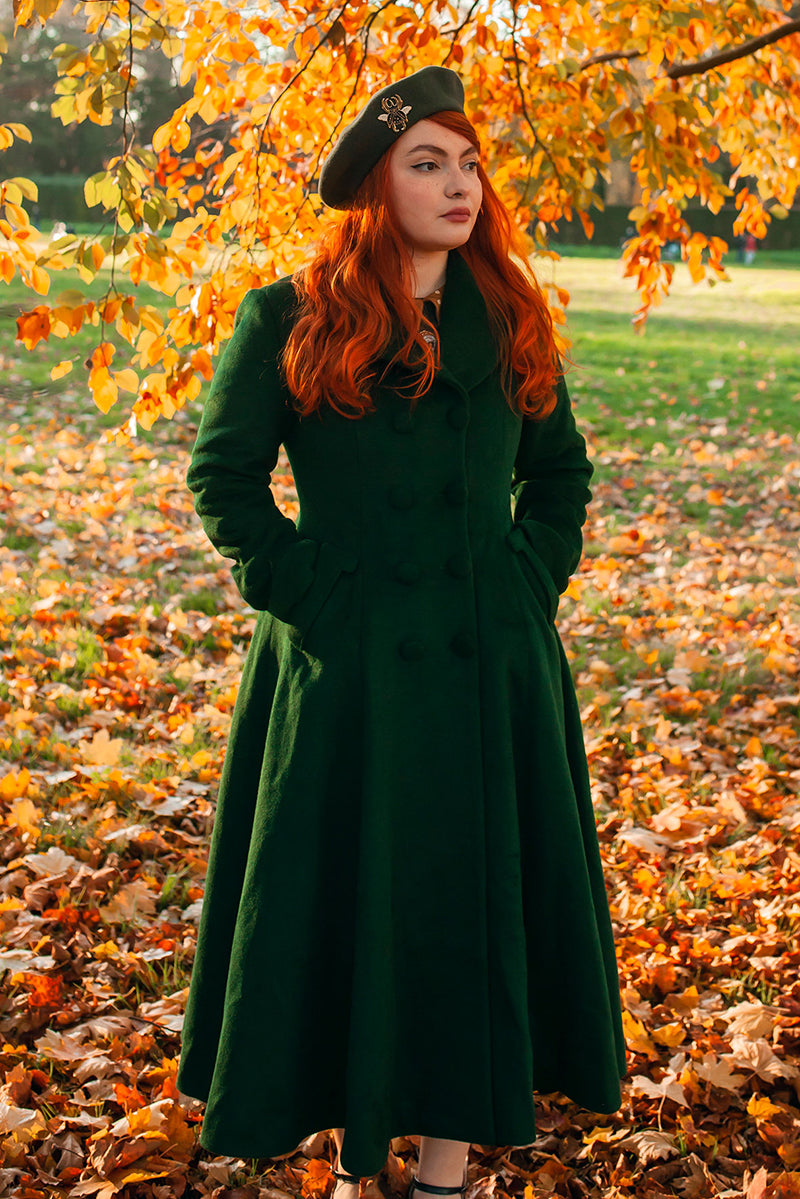 Vintage Inspired Green Long Winter Wool Coat 2502