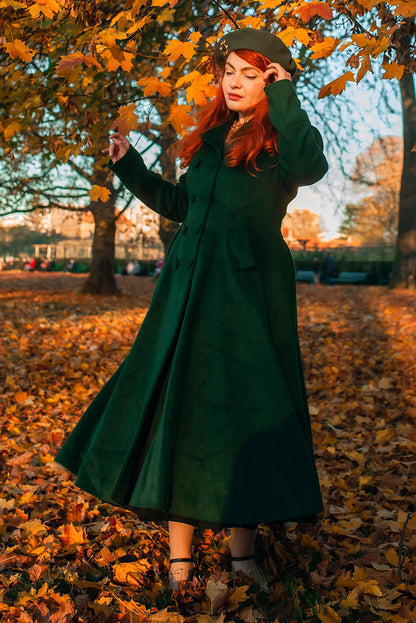 Green Wool Coat - Vintage Fit and Flare Silhouette 2502
