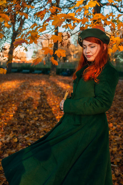 Green Wool Coat - Vintage Fit and Flare Silhouette 2502