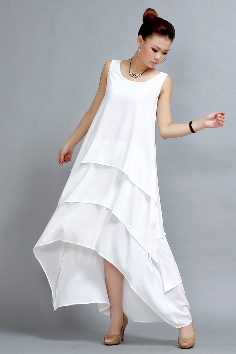 White dress maxi chiffon dress prom dress 261#