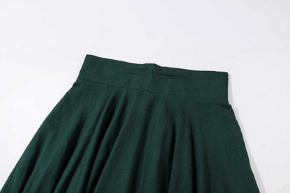 50s A-Line Skirt – High Waist Linen Cotton Circle Skirt with Pockets  2369