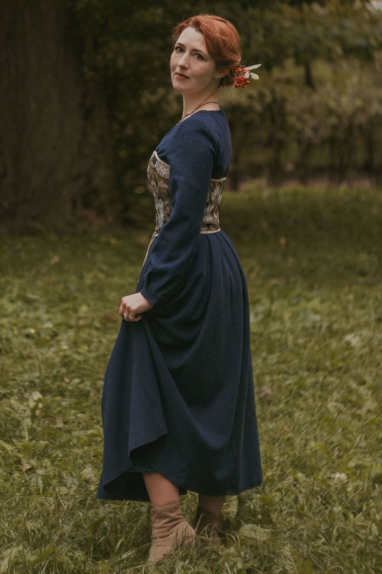 Vintage wool dress, Long bishop sleeve wool dress 317301