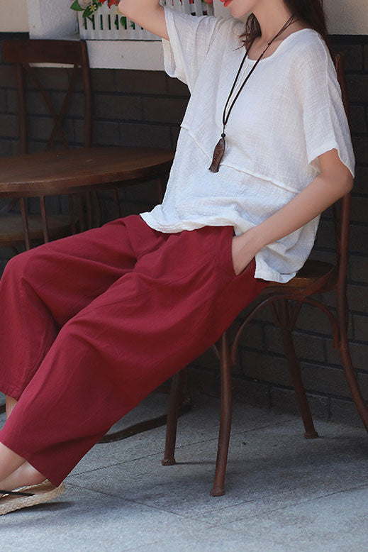 women's red casual pants