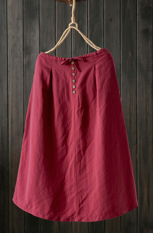 Linen midi A-line  elastic skirt  for spring J081
