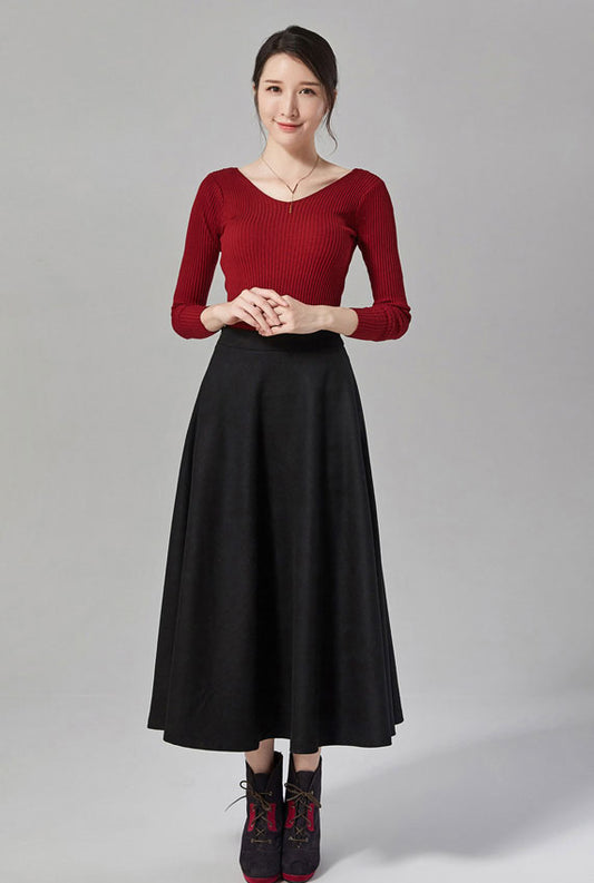 maxi length plaid skirt with high waist J104