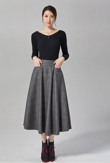 Tall waist show thin wool skirt with pocket J107
