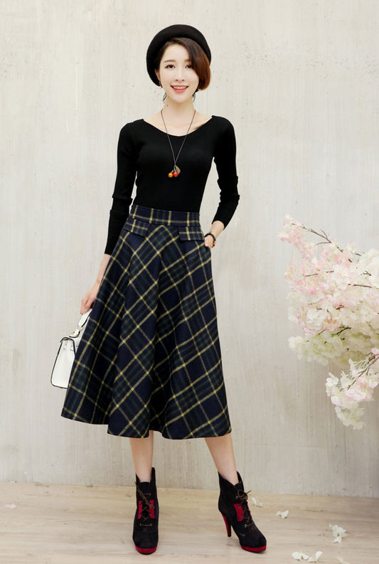 midi length a line wool skirt with pockets J116