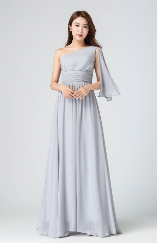 Gray Chiffon Maxi Dress with One Shoulder