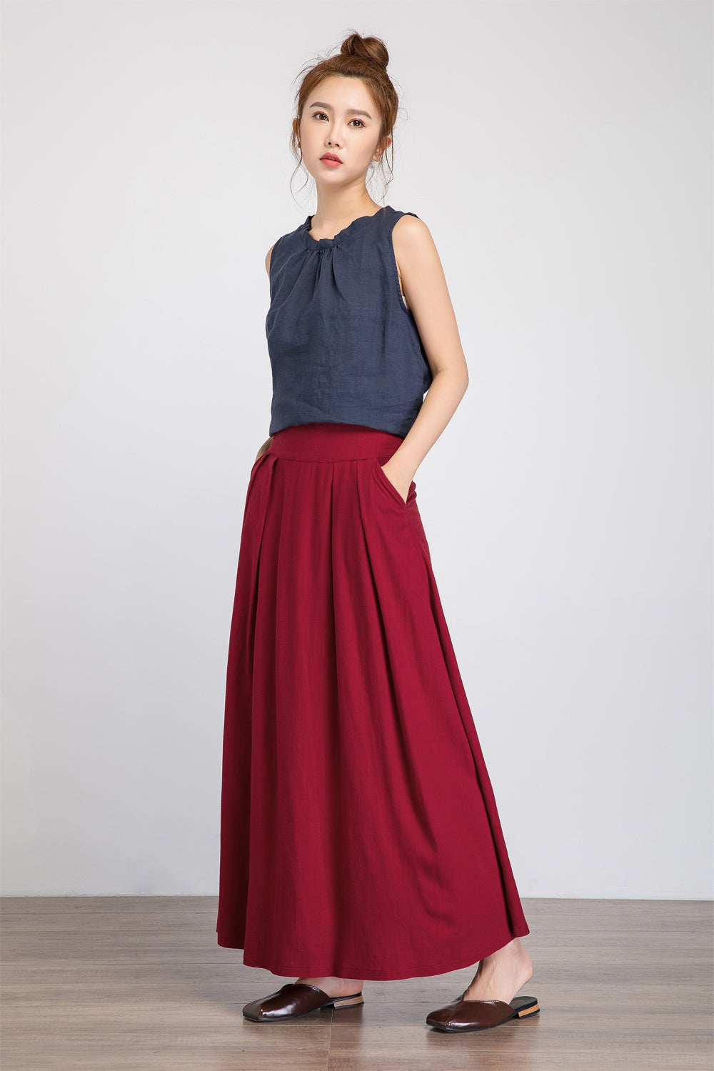 pleated linen skirt