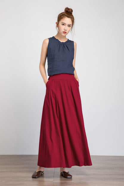 red linen skirt