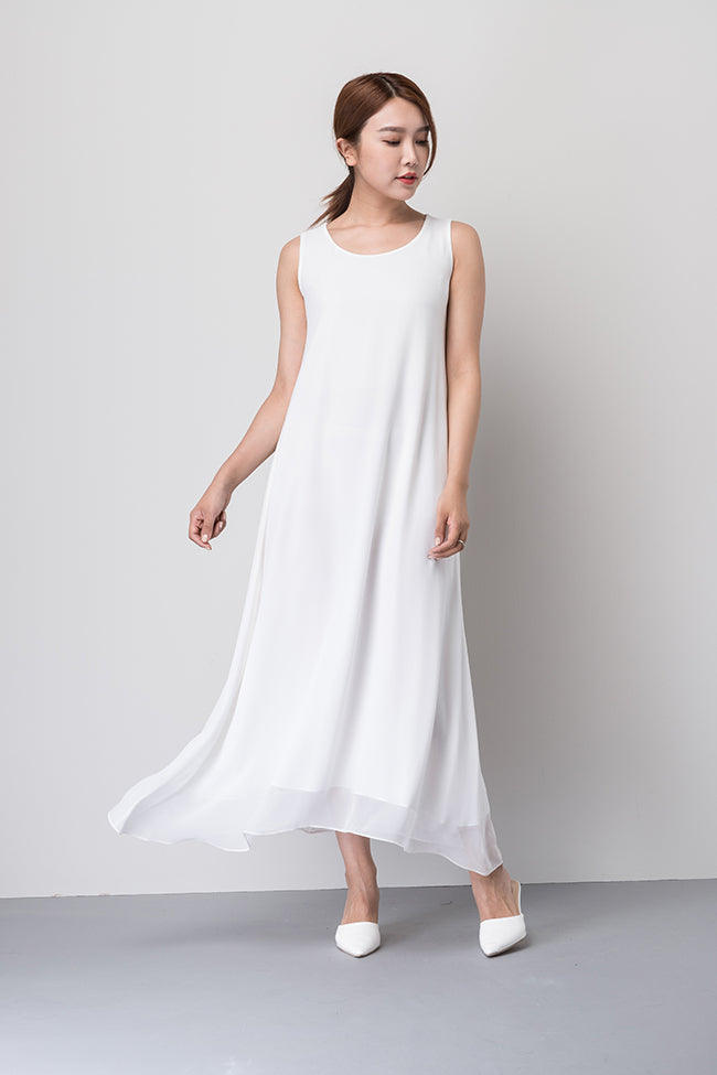 White Sleeveless Chiffon Dress 1919 Xiaolizi White Sleeveless Chiffon Dress 1919 Xiaolizi