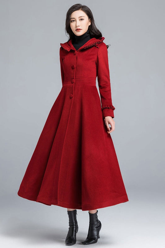 Retro Swing Hooded Wool Coat 2484#