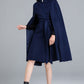 Blue Wool cape coat with stand collar 248701