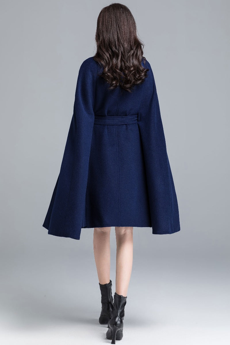 Winter Blue Wool Cape Coat 2487#