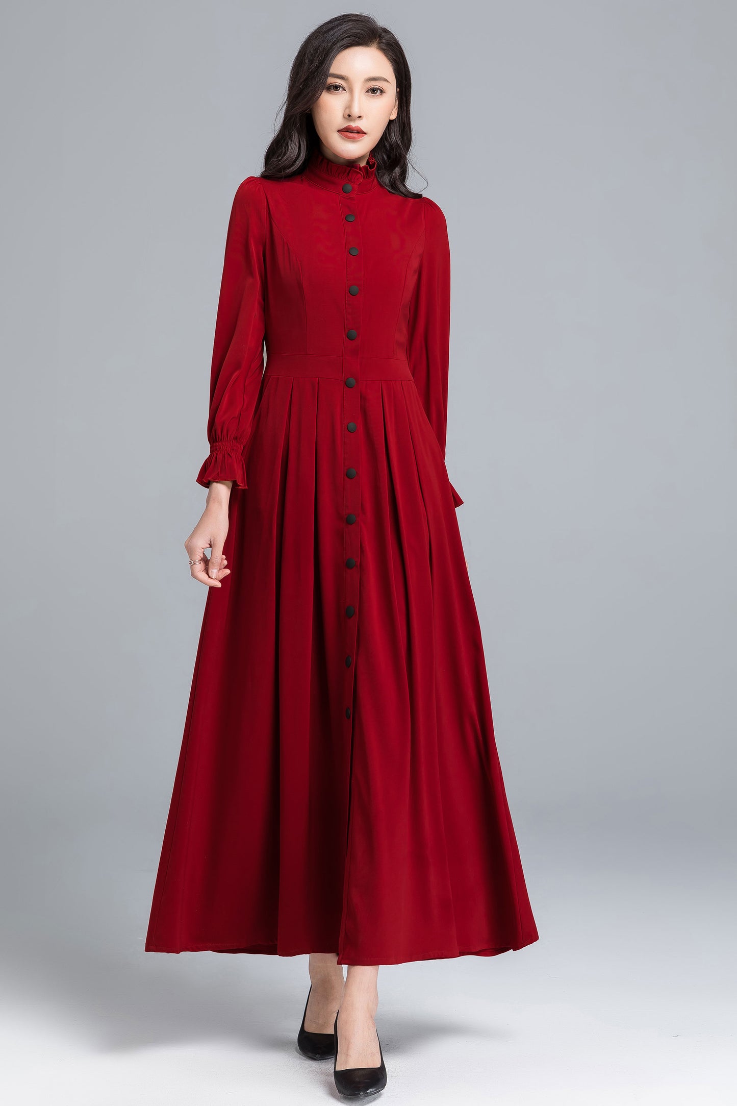 Long sleeve red maxi dress 2489
